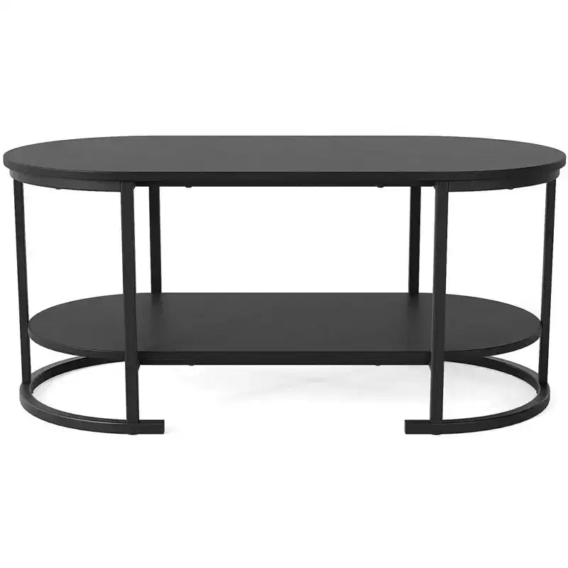 Costway Oval Coffee Table with Metal Support Legs for Apartment Office Reception Black