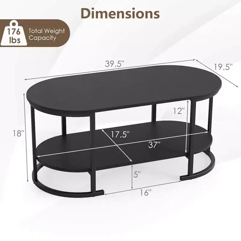 Costway Oval Coffee Table with Metal Support Legs for Apartment Office Reception Black