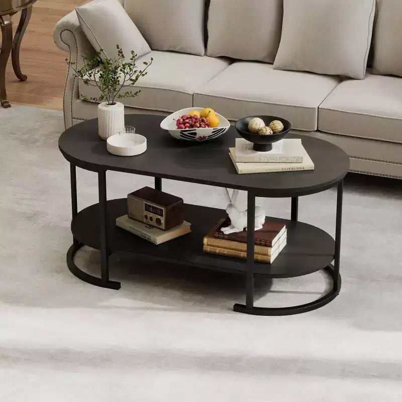Costway Oval Coffee Table with Metal Support Legs for Apartment Office Reception Black