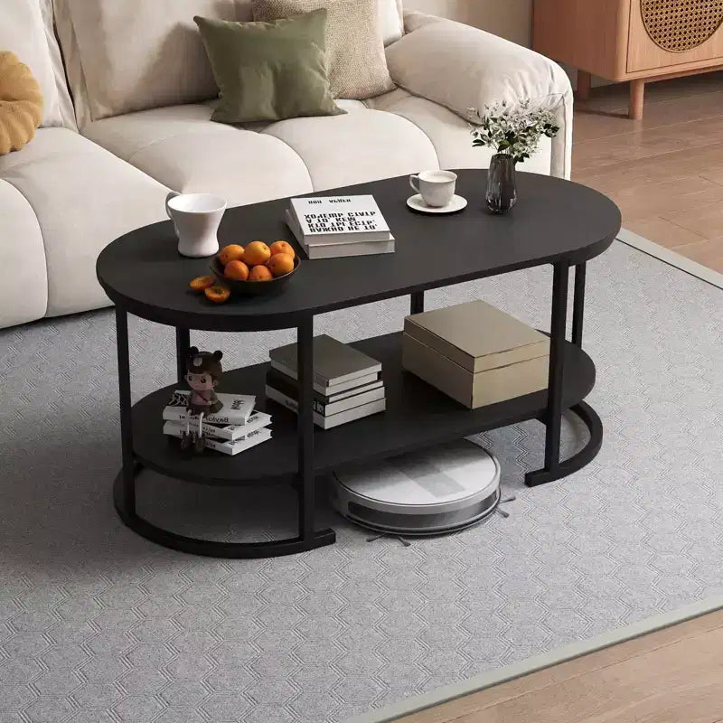 Costway Oval Coffee Table with Metal Support Legs for Apartment Office Reception Black