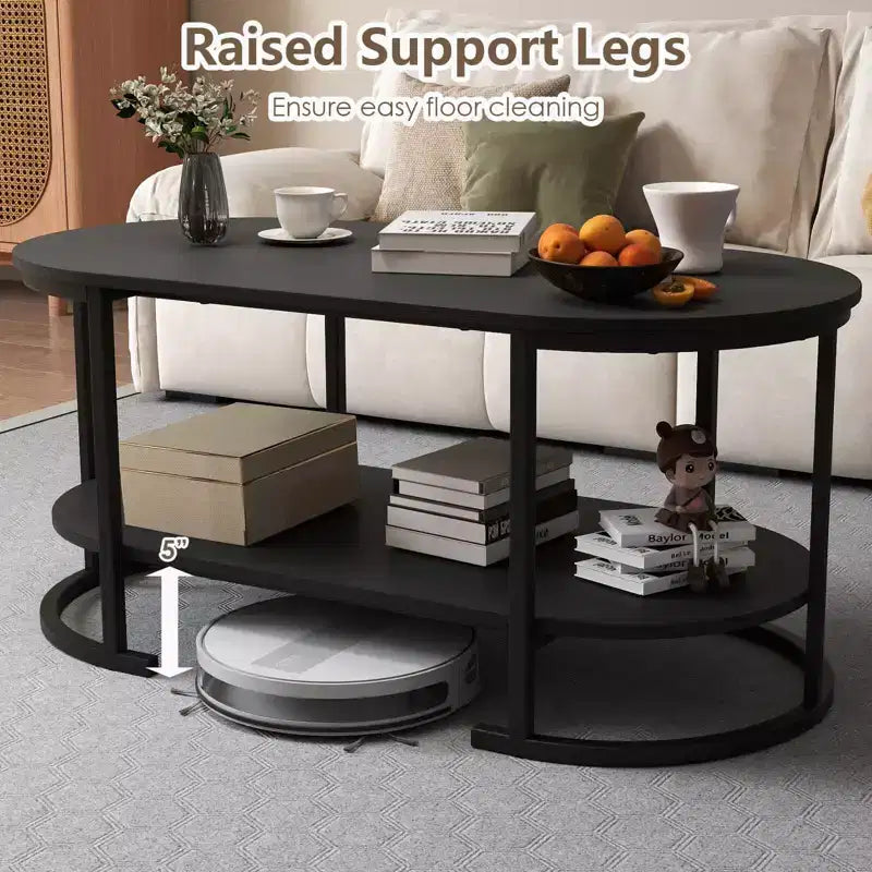 Costway Oval Coffee Table with Metal Support Legs for Apartment Office Reception Black
