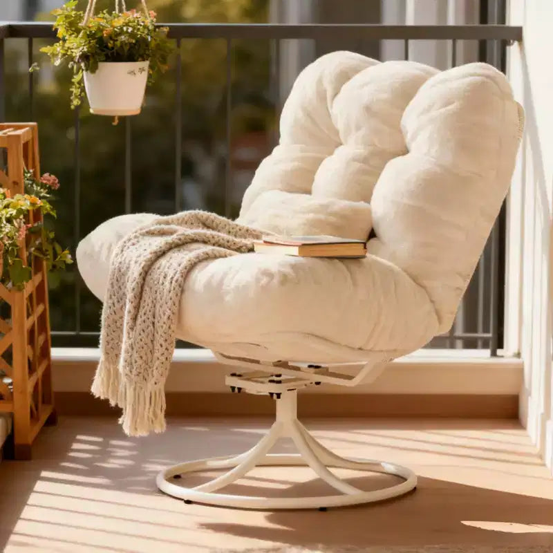 Oversized 360 Swivel Papasan Chair with Metal Rocking Base, Plush Rattan Lounge Chair, 6.3 DeepSeat Thick Cushion, Indoor/Outdoor, Beige