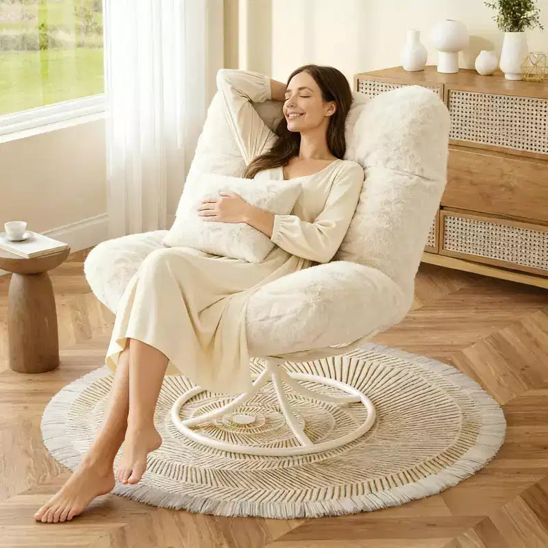 Oversized 360 Swivel Papasan Chair with Metal Rocking Base, Plush Rattan Lounge Chair, 6.3 DeepSeat Thick Cushion, Indoor/Outdoor, Beige