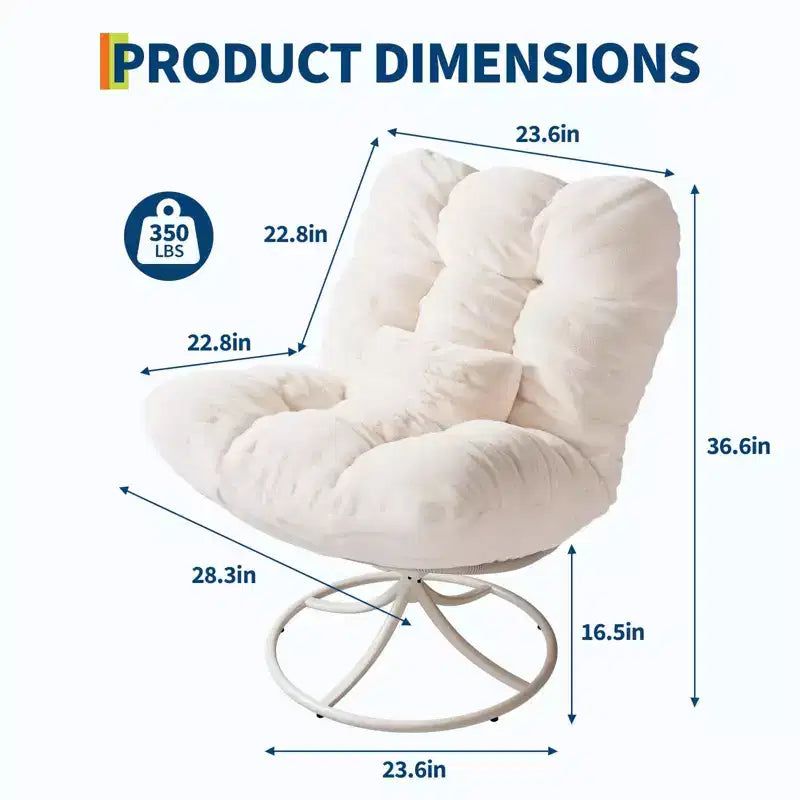 Oversized 360 Swivel Papasan Chair with Metal Rocking Base, Plush Rattan Lounge Chair, 6.3 DeepSeat Thick Cushion, Indoor/Outdoor, Beige