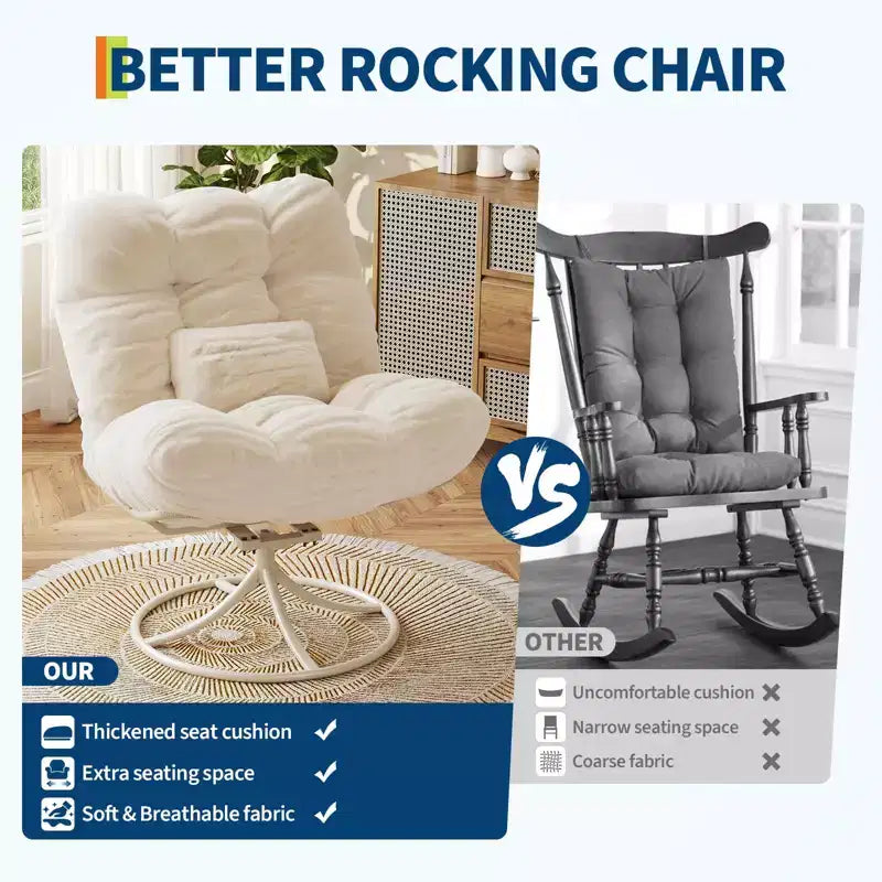 Oversized 360 Swivel Papasan Chair with Metal Rocking Base, Plush Rattan Lounge Chair, 6.3 DeepSeat Thick Cushion, Indoor/Outdoor, Beige