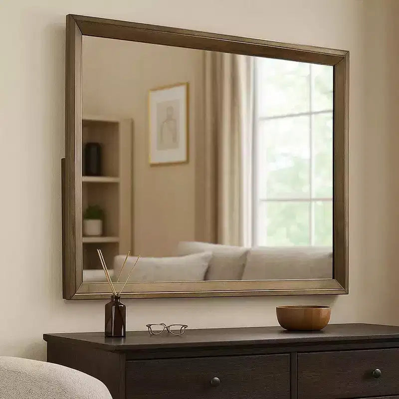 Royal Hampton Dresser Mirror, Walnut Brown Solid Wood, Rectangular 45 Inch Frame