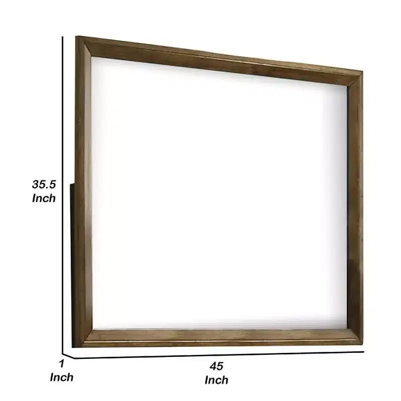 Royal Hampton Dresser Mirror, Walnut Brown Solid Wood, Rectangular 45 Inch Frame