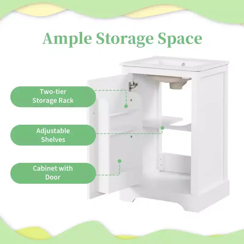 MAYEERTY 30 Bathroom Vanity with Sink White MDF Rubberwood 3 Drawers Adjustable Shelf Freestanding