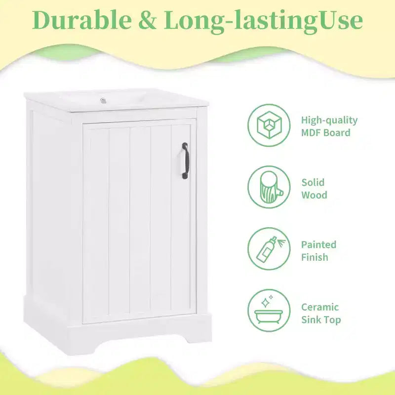 MAYEERTY 30 Bathroom Vanity with Sink White MDF Rubberwood 3 Drawers Adjustable Shelf Freestanding