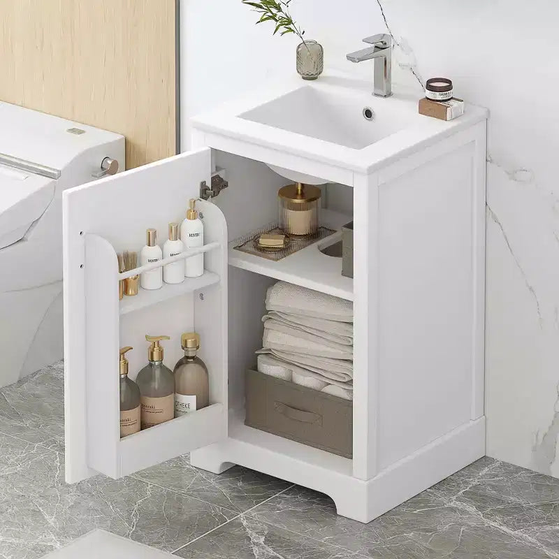 MAYEERTY 30 Bathroom Vanity with Sink White MDF Rubberwood 3 Drawers Adjustable Shelf Freestanding