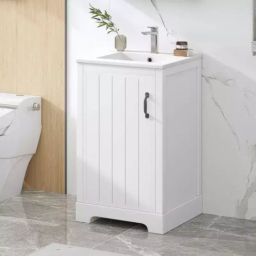 MAYEERTY 30 Bathroom Vanity with Sink White MDF Rubberwood 3 Drawers Adjustable Shelf Freestanding
