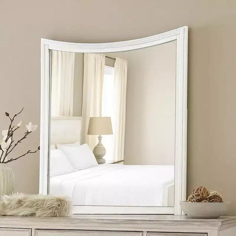 Royal Hampton Dresser Mirror, Curved Crown Molded Details, White Solid Wood