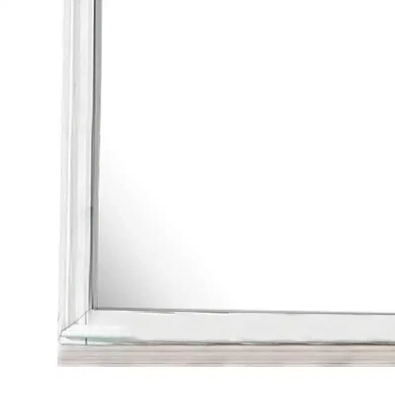 Royal Hampton Dresser Mirror, Curved Crown Molded Details, White Solid Wood