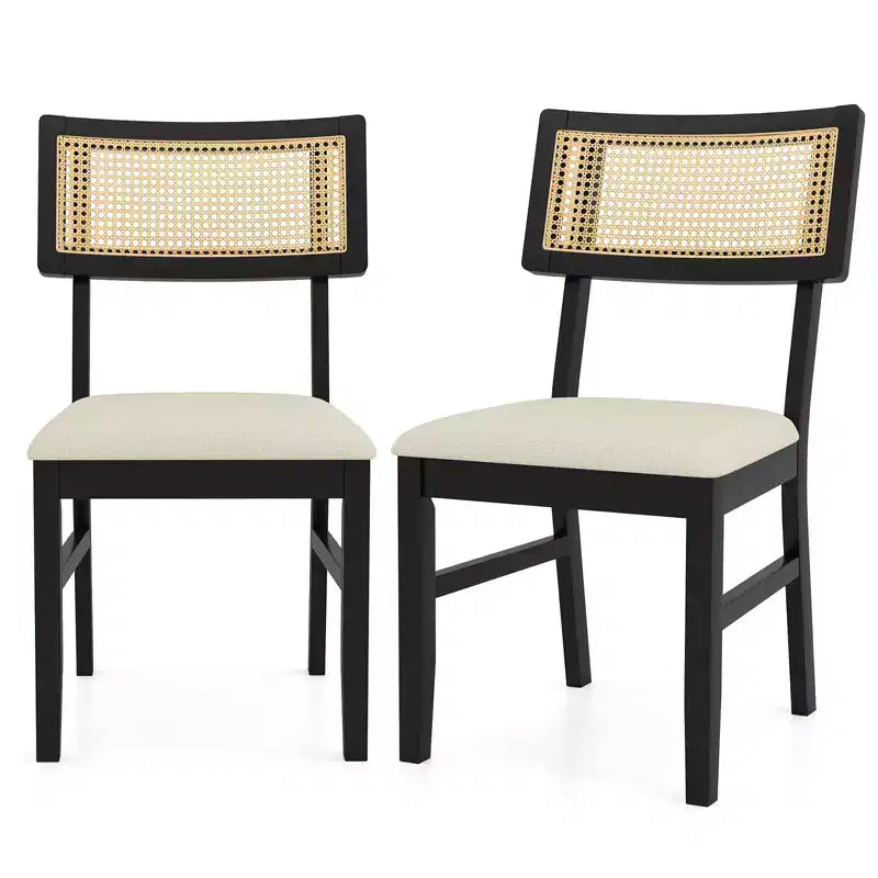 Costway Rattan Dining Chairs Set of 2/4 with Padded Seat, Rubber Wood Legs & Curved Backrest