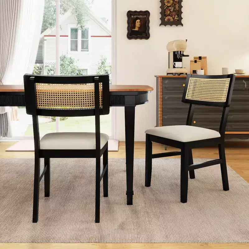 Costway Rattan Dining Chairs Set of 2/4 with Padded Seat, Rubber Wood Legs & Curved Backrest
