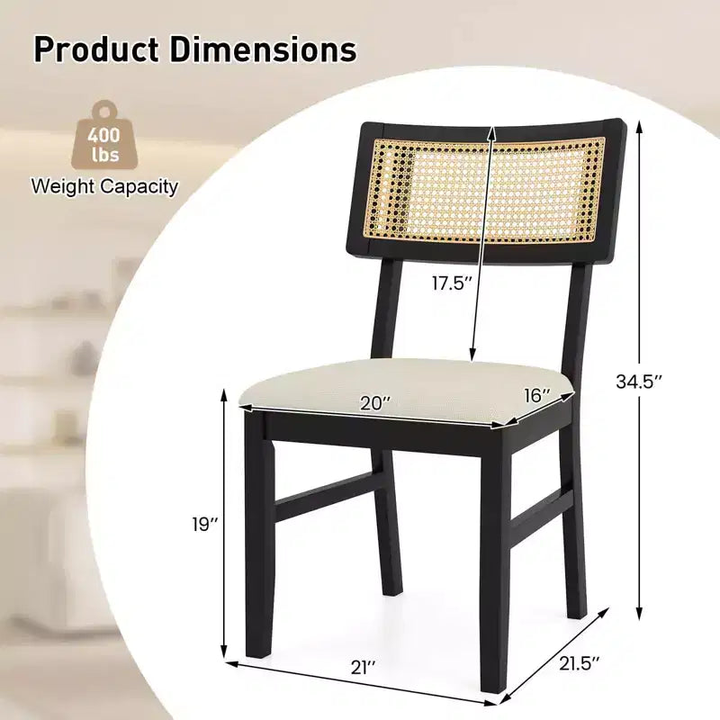 Costway Rattan Dining Chairs Set of 2/4 with Padded Seat, Rubber Wood Legs & Curved Backrest
