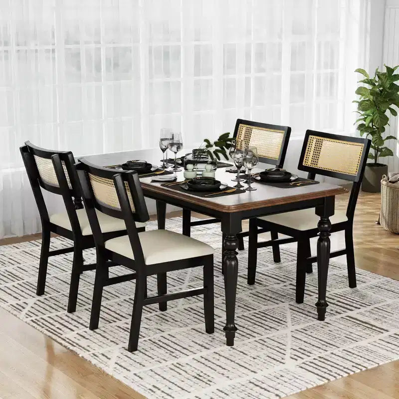 Costway Rattan Dining Chairs Set of 2/4 with Padded Seat, Rubber Wood Legs & Curved Backrest