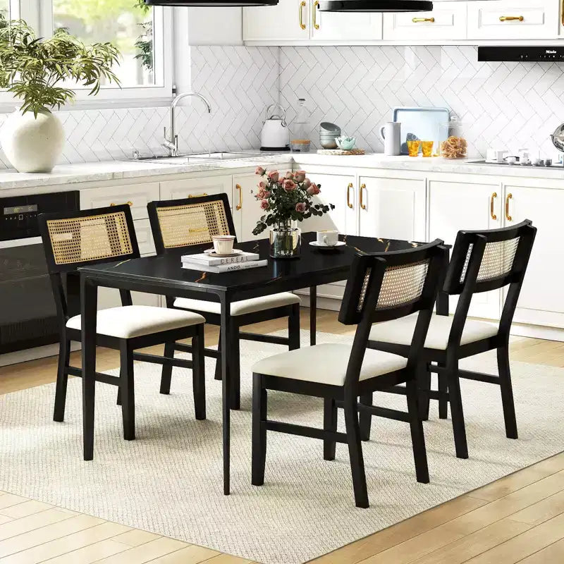 Costway Rattan Dining Chairs Set of 2/4 with Padded Seat, Rubber Wood Legs & Curved Backrest
