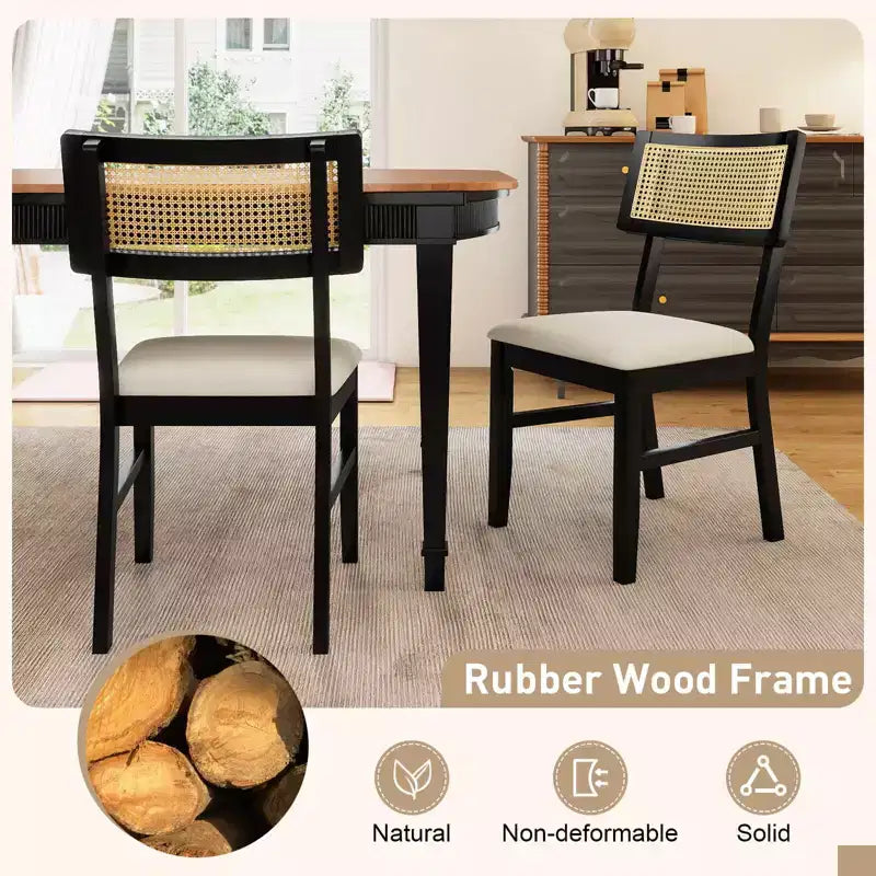 Costway Rattan Dining Chairs Set of 2/4 with Padded Seat, Rubber Wood Legs & Curved Backrest
