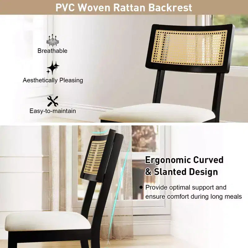 Costway Rattan Dining Chairs Set of 2/4 with Padded Seat, Rubber Wood Legs & Curved Backrest