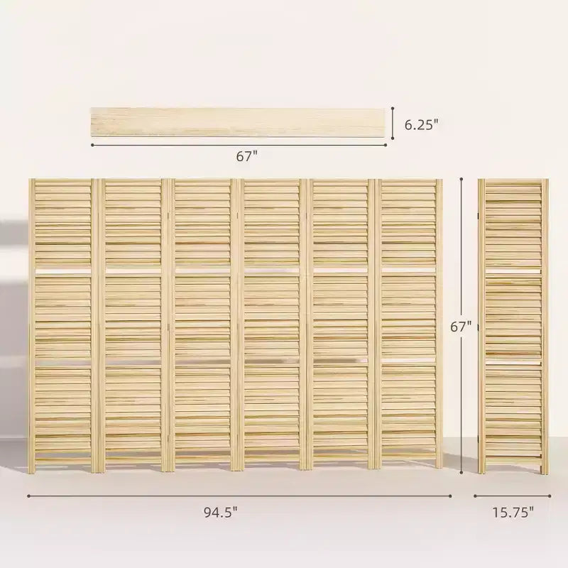 6 Panel 67 Tall Wood Privacy Screen Room Divider with 3 Shelves and Folding Storage for Bedroom