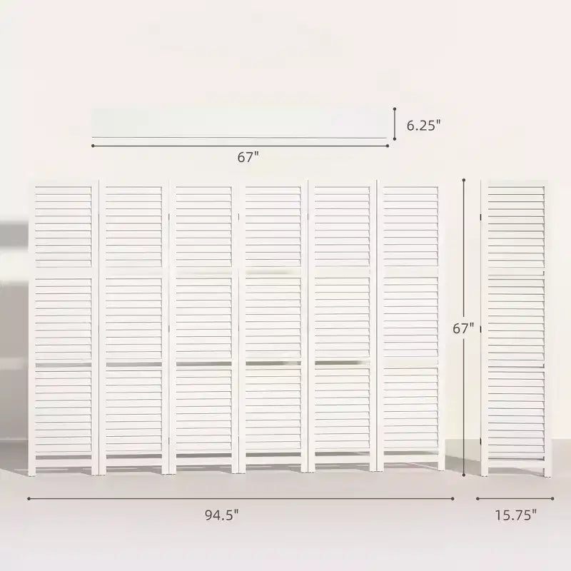 6 Panel 67 Tall Wood Privacy Screen Room Divider with 3 Shelves and Folding Storage for Bedroom