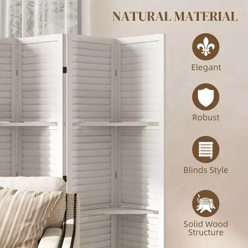 6 Panel 67 Tall Wood Privacy Screen Room Divider with 3 Shelves and Folding Storage for Bedroom