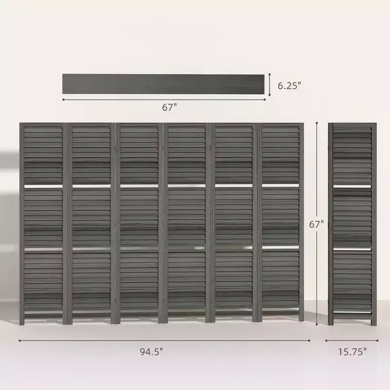 6 Panel 67 Tall Wood Privacy Screen Room Divider with 3 Shelves and Folding Storage for Bedroom