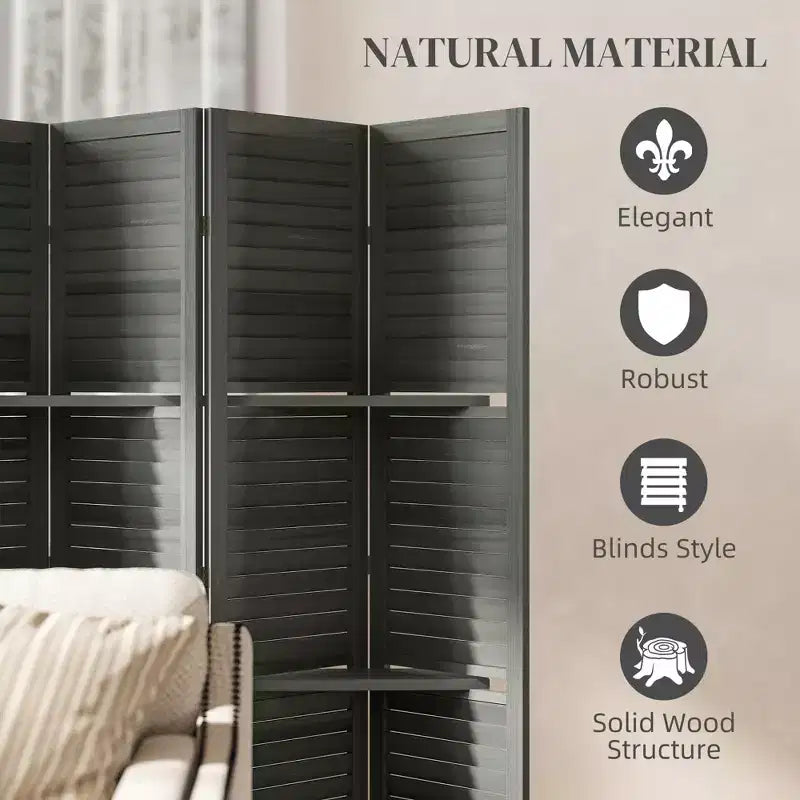 6 Panel 67 Tall Wood Privacy Screen Room Divider with 3 Shelves and Folding Storage for Bedroom