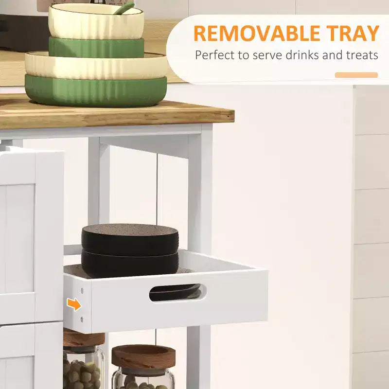 Rolling Kitchen Cart, Kitchen Island with Wood Top, Shelves & Drawers for Dining Area