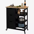 Rolling Kitchen Cart, Kitchen Island with Wood Top, Shelves & Drawers for Dining Area