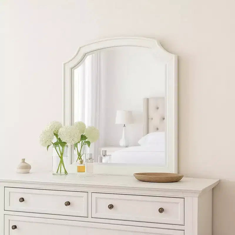 Royal Hampton Dresser Mirror, Beveled Glass, Classic Antique White Solid Wood, 40x42