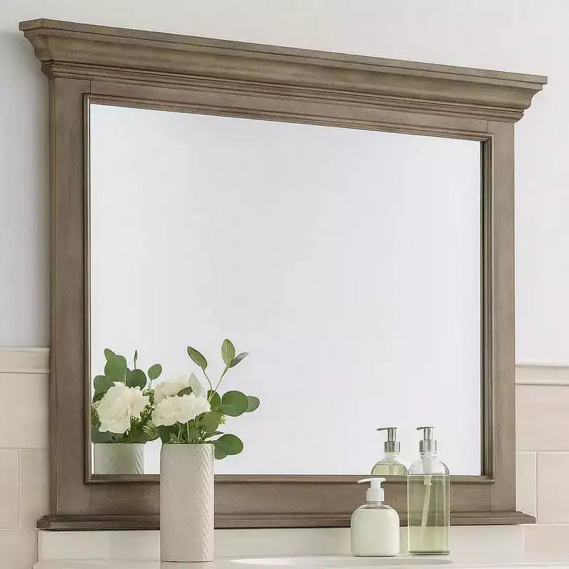Royal Hampton Vanity Dresser Mirror, Elegant Crown Moldings in Aged Oak Brown