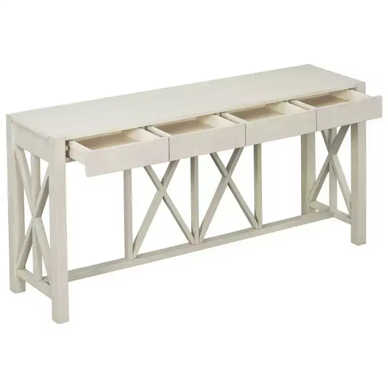 60 Farmhouse Entryway Console Table with 4 Drawers and Bottom Shelf, Sofa Table with X-Frame Design for Hallway or Dining Room - Panipeachy