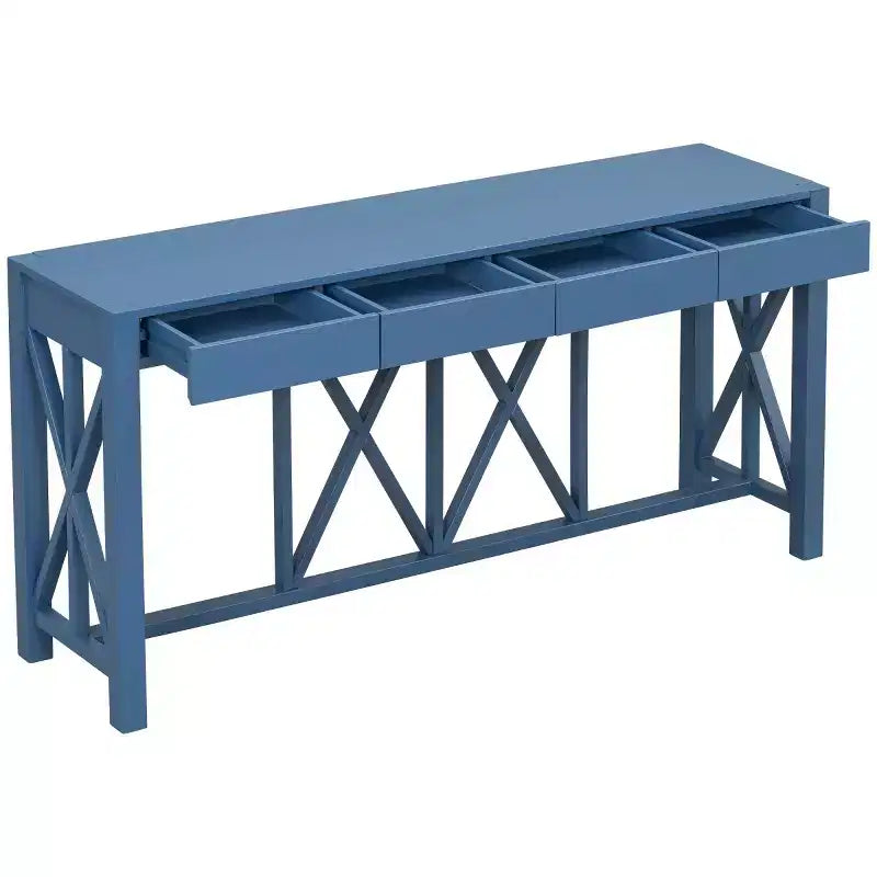 60 Farmhouse Entryway Console Table with 4 Drawers and Bottom Shelf, Sofa Table with X-Frame Design for Hallway or Dining Room - Panipeachy