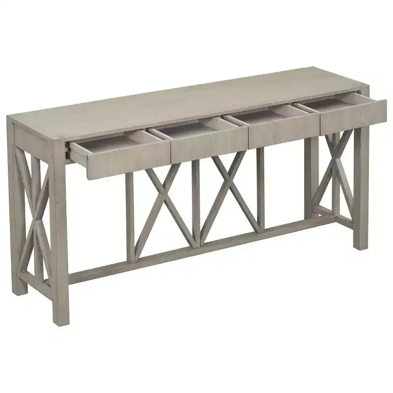 60 Farmhouse Entryway Console Table with 4 Drawers and Bottom Shelf, Sofa Table with X-Frame Design for Hallway or Dining Room - Panipeachy