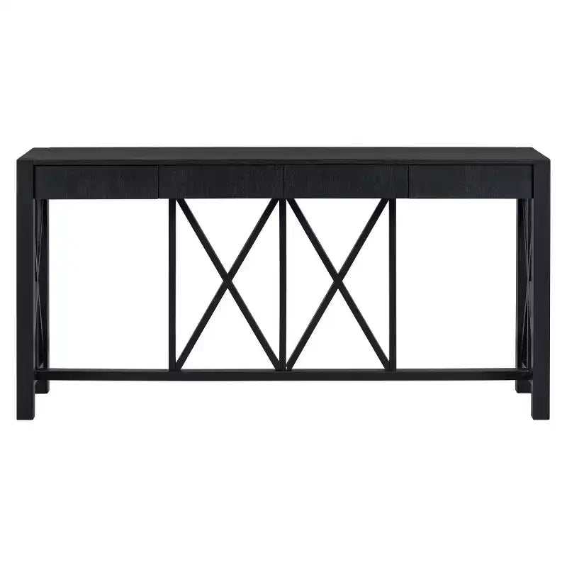 60 Farmhouse Entryway Console Table with 4 Drawers and Bottom Shelf, Sofa Table with X-Frame Design for Hallway or Dining Room - Panipeachy