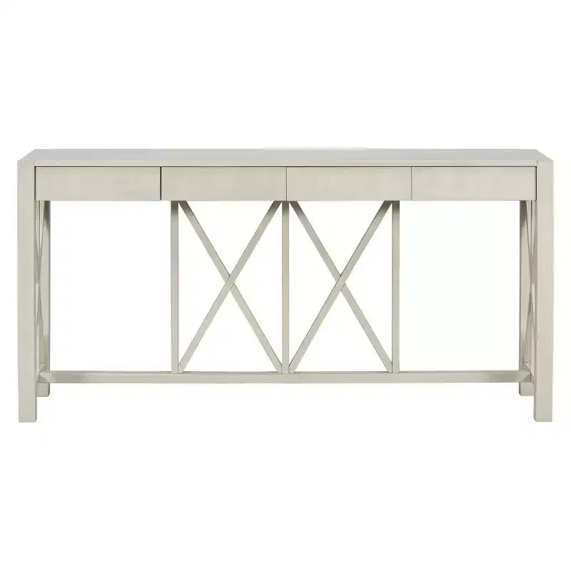 60 Farmhouse Entryway Console Table with 4 Drawers and Bottom Shelf, Sofa Table with X-Frame Design for Hallway or Dining Room - Panipeachy