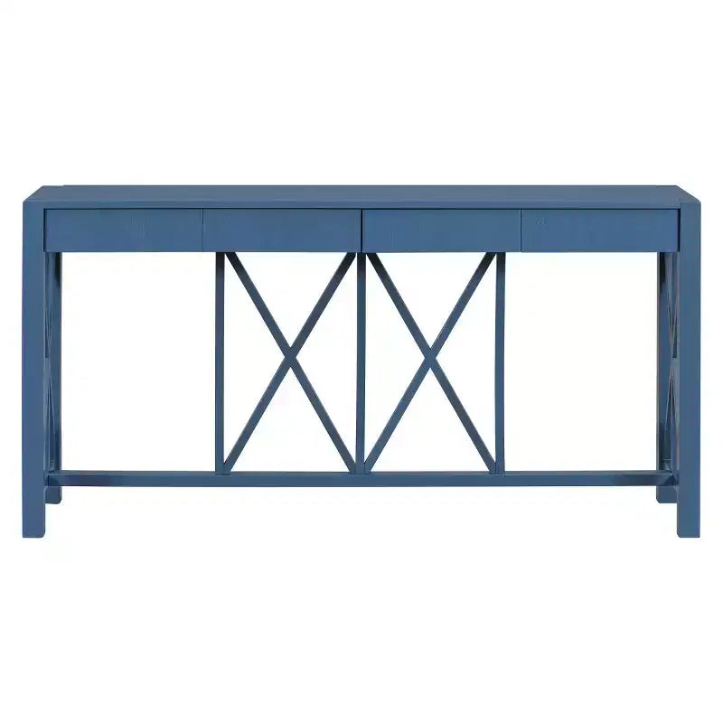 60 Farmhouse Entryway Console Table with 4 Drawers and Bottom Shelf, Sofa Table with X-Frame Design for Hallway or Dining Room - Panipeachy