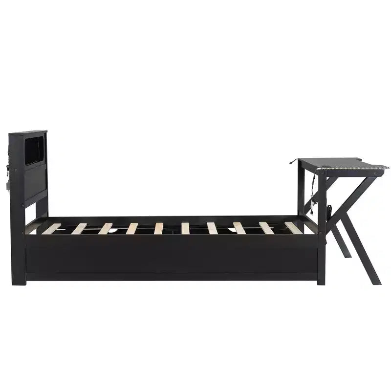 Whisen Twin Wooden Gaming Platform Bed & Bed Frame with Headboard, Desk and Two Storage Drawers