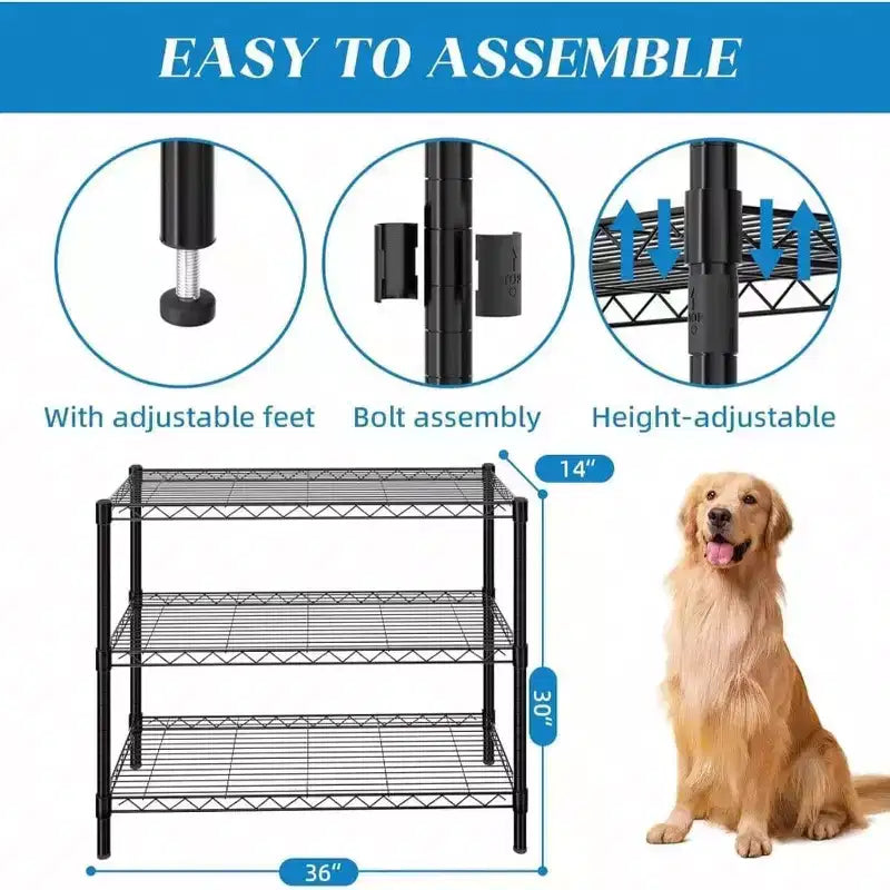 3 - Shelf Adjustable Metal Shelf Wire Shelving Unit Storage Rack Display Shelf Office Kitchen Bedroom Bathroom Laundry