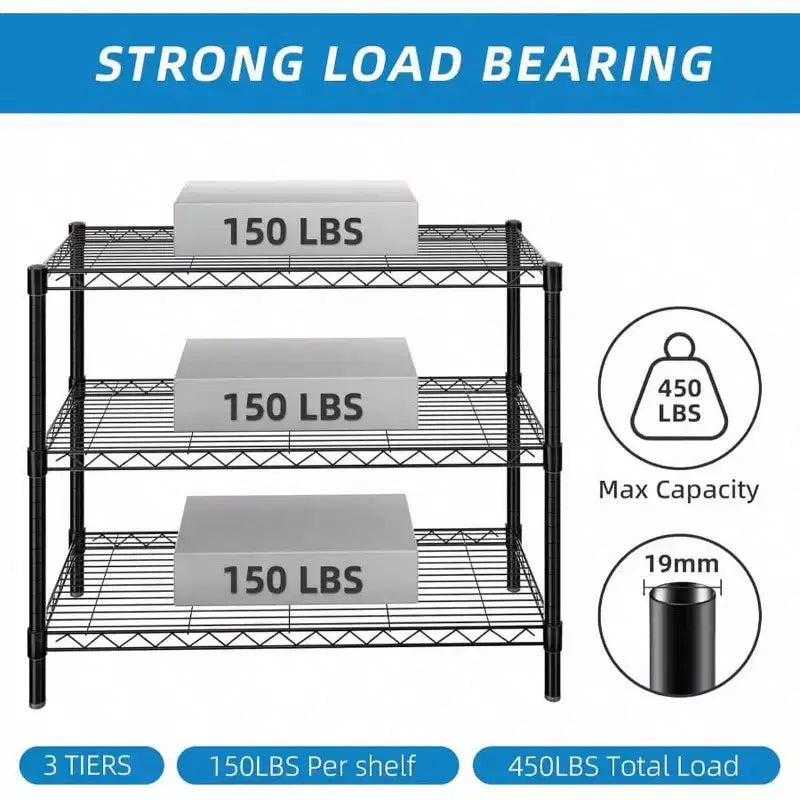 3 - Shelf Adjustable Metal Shelf Wire Shelving Unit Storage Rack Display Shelf Office Kitchen Bedroom Bathroom Laundry