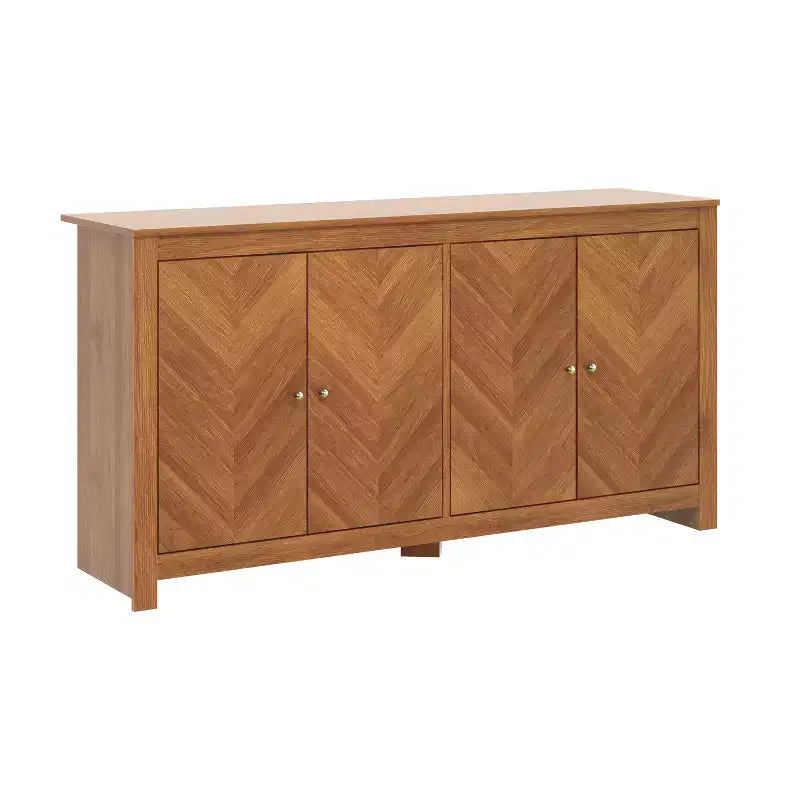 Galano Chevron 4-Door Storage Sideboard in Amber Walnut 58.4 W 15.7 D 30 H