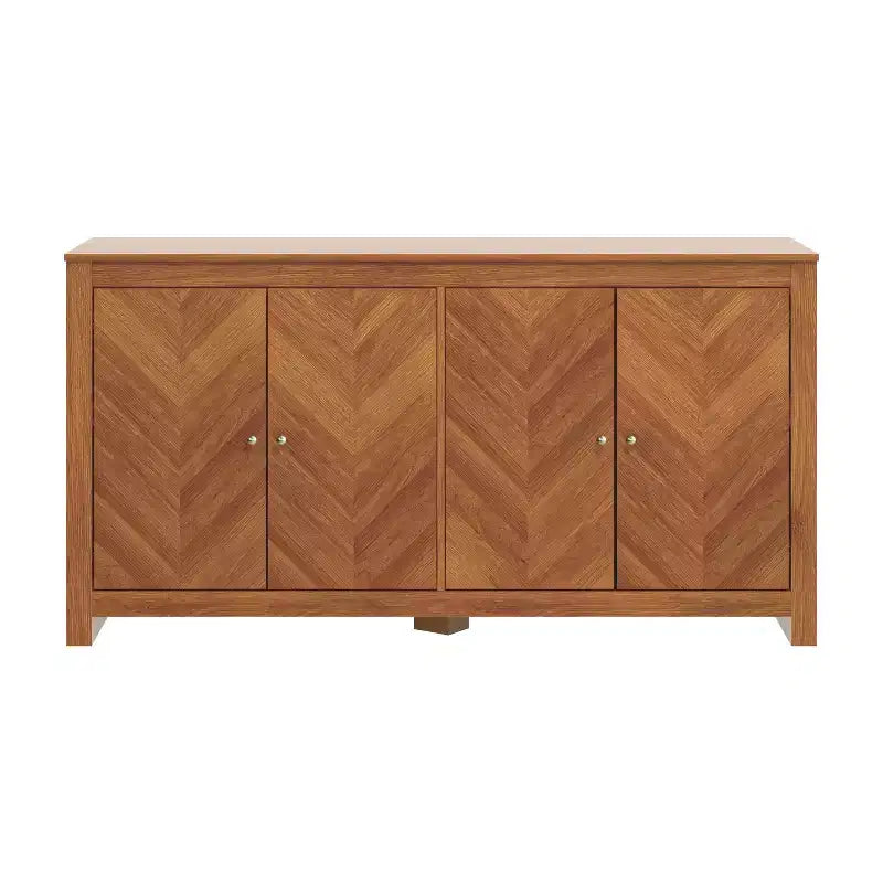 Galano Chevron 4-Door Storage Sideboard in Amber Walnut 58.4 W 15.7 D 30 H