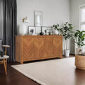 Galano Chevron 4-Door Storage Sideboard in Amber Walnut 58.4 W 15.7 D 30 H