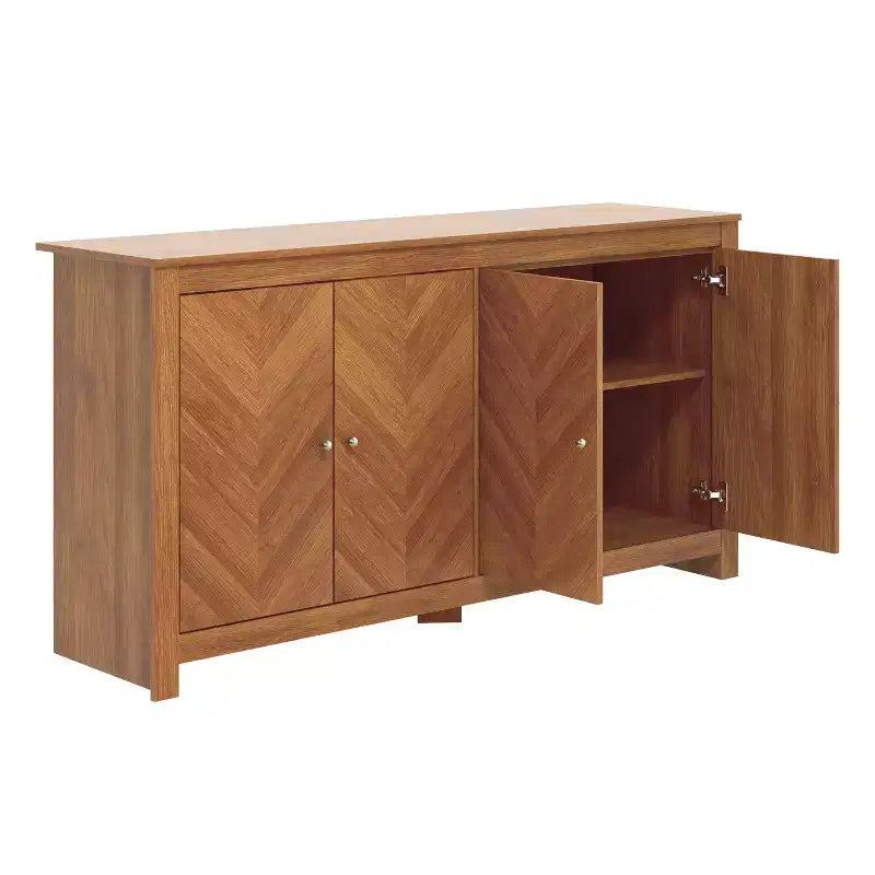 Galano Chevron 4-Door Storage Sideboard in Amber Walnut 58.4 W 15.7 D 30 H