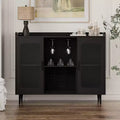 Besiost Farmhouse Buffet Table with Wine Rack, Wine Bar Cabinet with Wine Holder and Charging Station