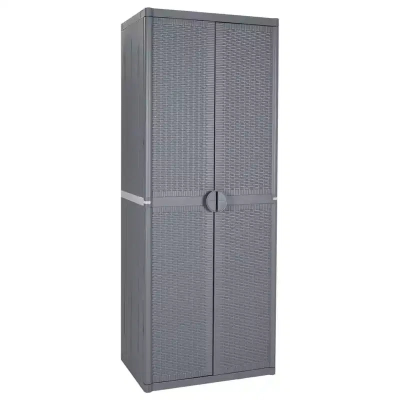 vidaXL Outdoor Cabinet Garden Storage Unit Shed with Shelves PP Wood Look - Black 4 Shelves