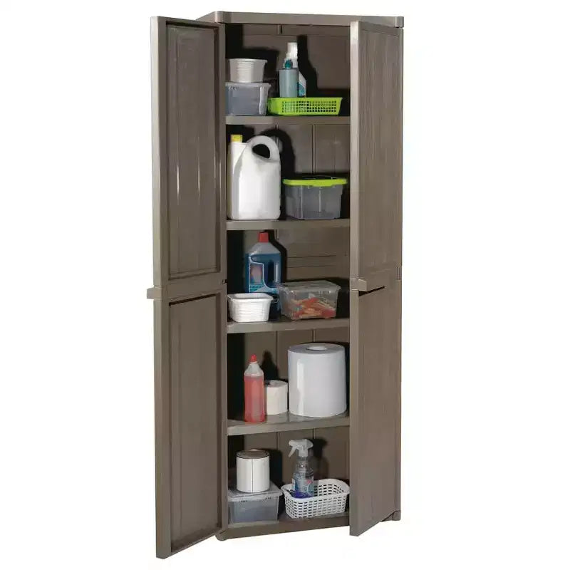vidaXL Outdoor Cabinet Garden Storage Unit Shed with Shelves PP Wood Look - Black 4 Shelves