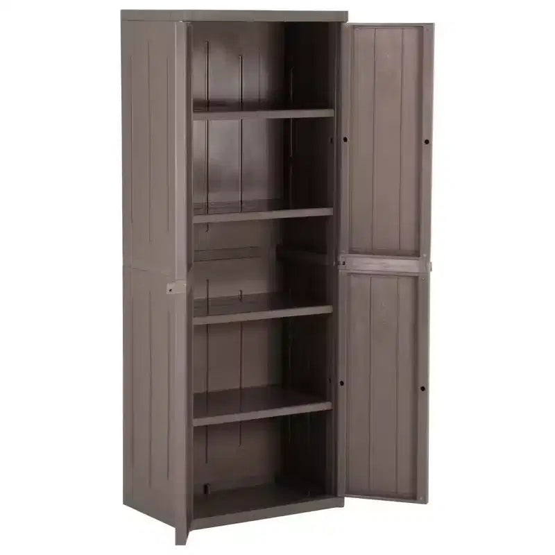 vidaXL Outdoor Cabinet Garden Storage Unit Shed with Shelves PP Wood Look - Black 4 Shelves